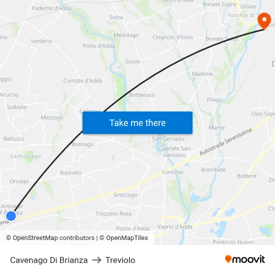 Cavenago di Brianza to Treviolo map