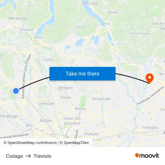 Cislago to Treviolo map