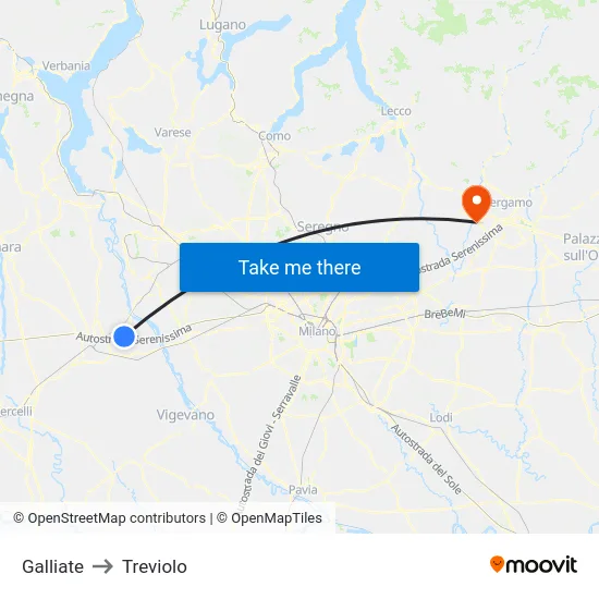 Galliate to Treviolo map