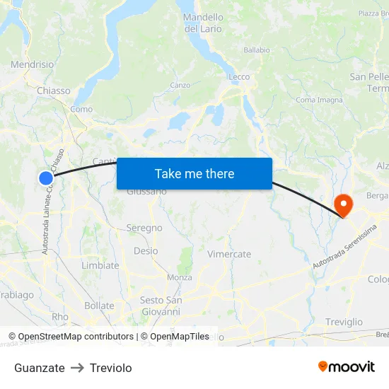 Guanzate to Treviolo map