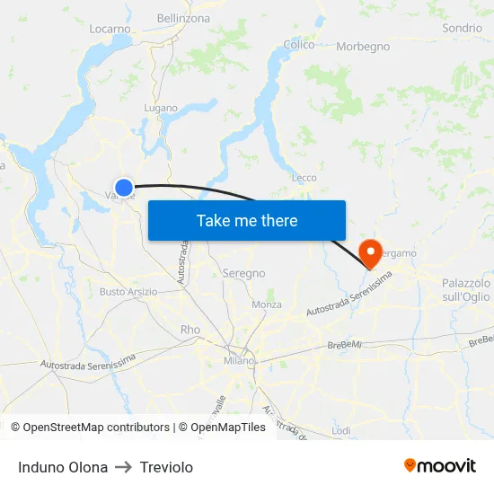 Induno Olona to Treviolo map