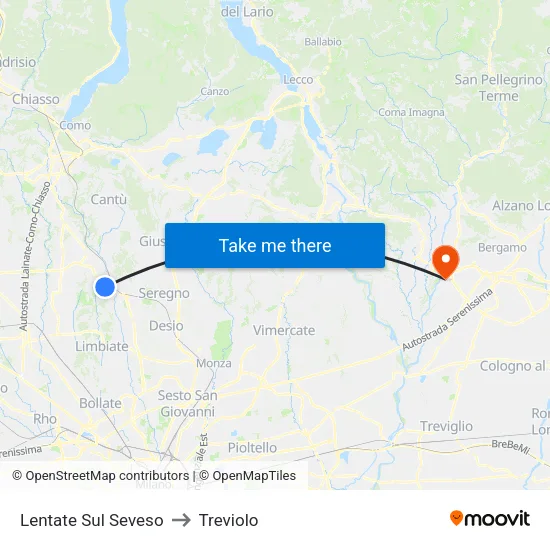 Lentate Sul Seveso to Treviolo map