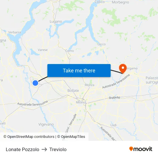 Lonate Pozzolo to Treviolo map