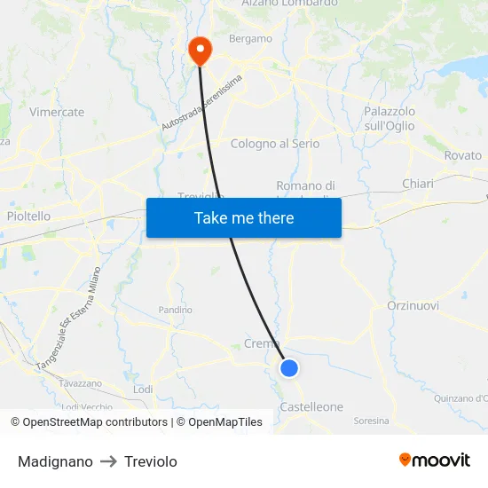 Madignano to Treviolo map