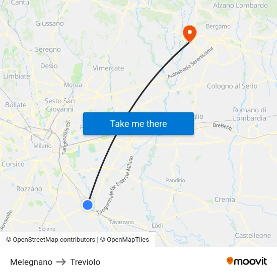 Melegnano to Treviolo map