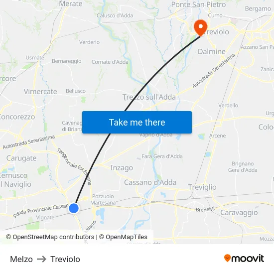 Melzo to Treviolo map