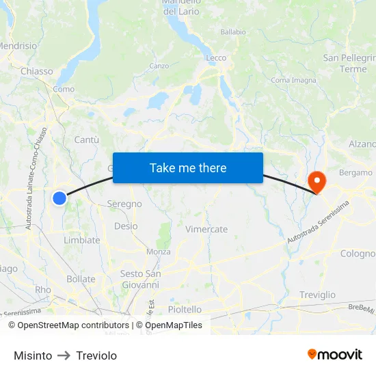 Misinto to Treviolo map