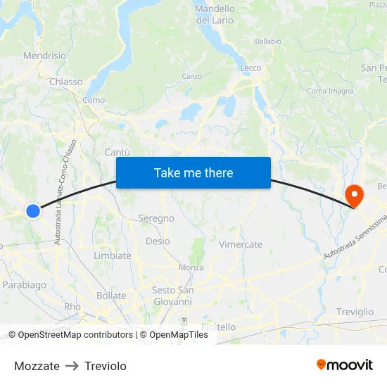 Mozzate to Treviolo map