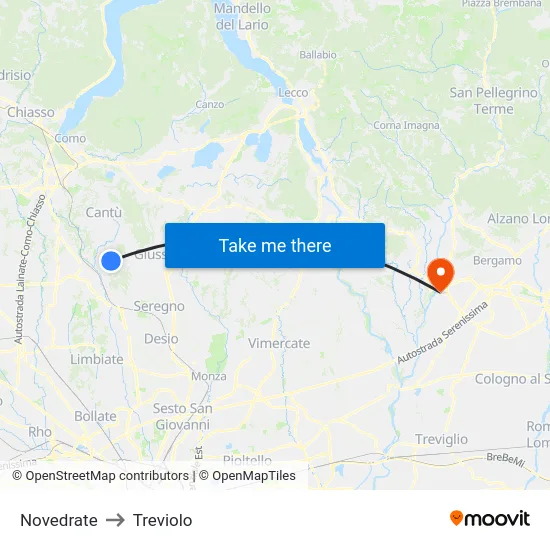 Novedrate to Treviolo map