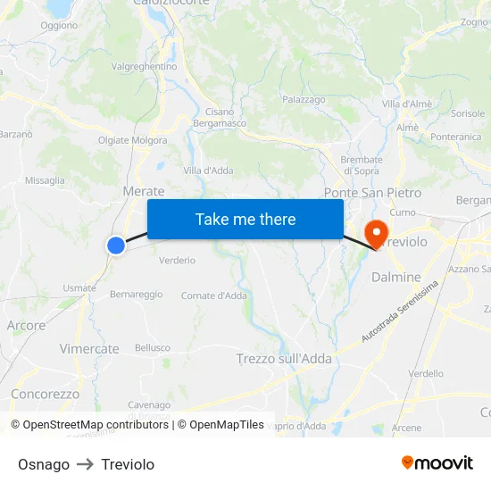 Osnago to Treviolo map