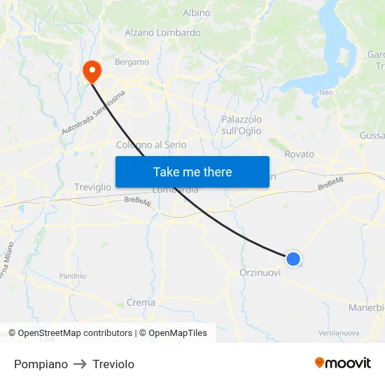 Pompiano to Treviolo map