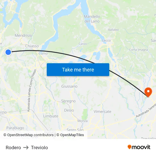 Rodero to Treviolo map
