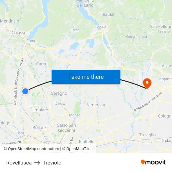 Rovellasca to Treviolo map