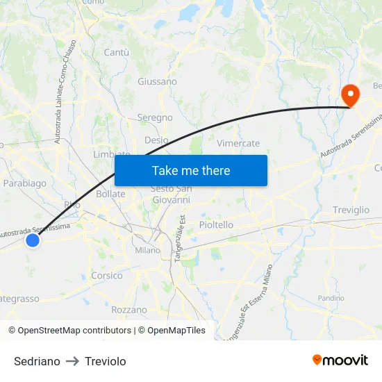 Sedriano to Treviolo map