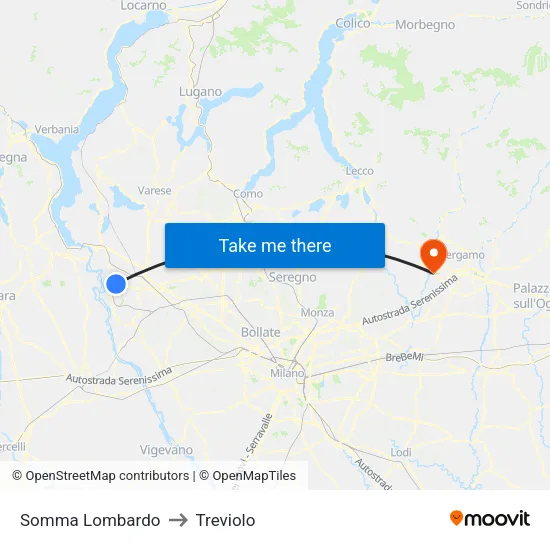 Somma Lombardo to Treviolo map