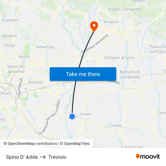 Spino D' Adda to Treviolo map