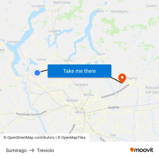 Sumirago to Treviolo map