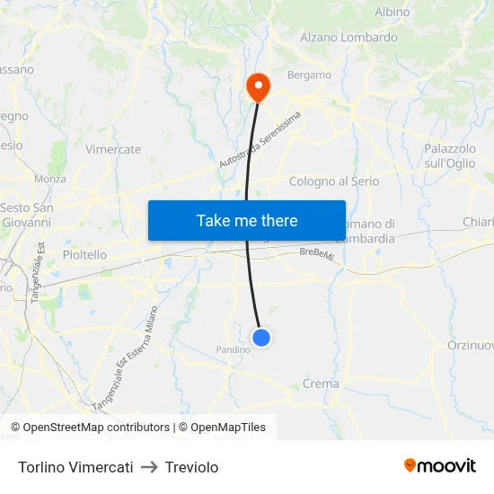 Torlino Vimercati to Treviolo map
