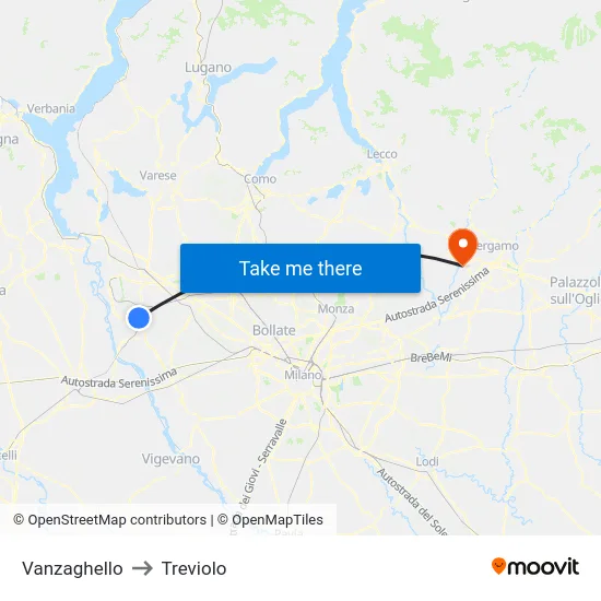 Vanzaghello to Treviolo map