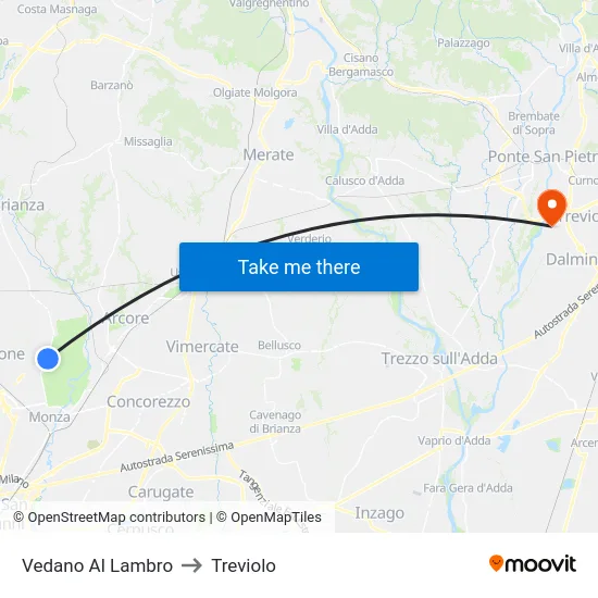 Vedano Al Lambro to Treviolo map