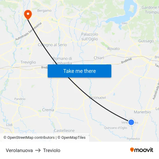 Verolanuova to Treviolo map