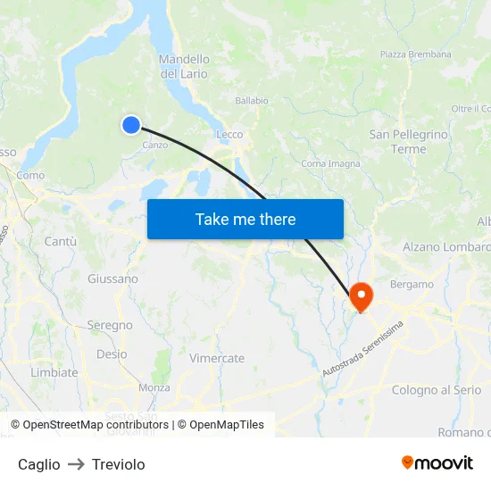 Caglio to Treviolo map