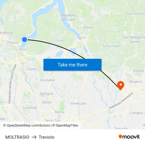 Moltrasio to Treviolo map