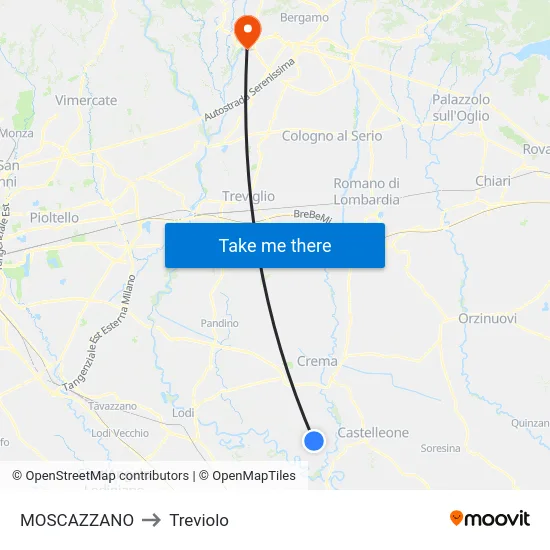 Moscazzano to Treviolo map