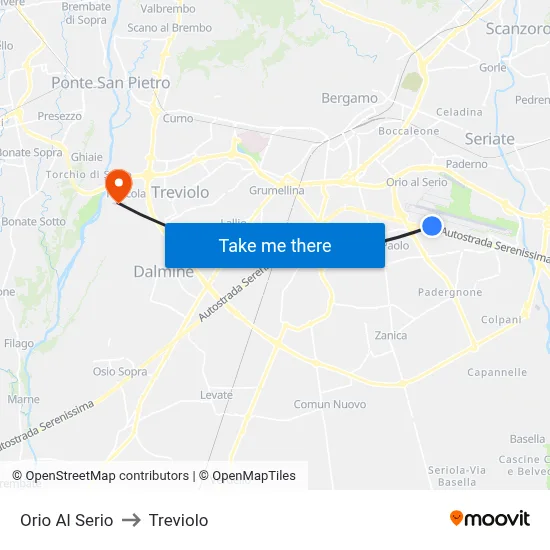 Orio Al Serio to Treviolo map