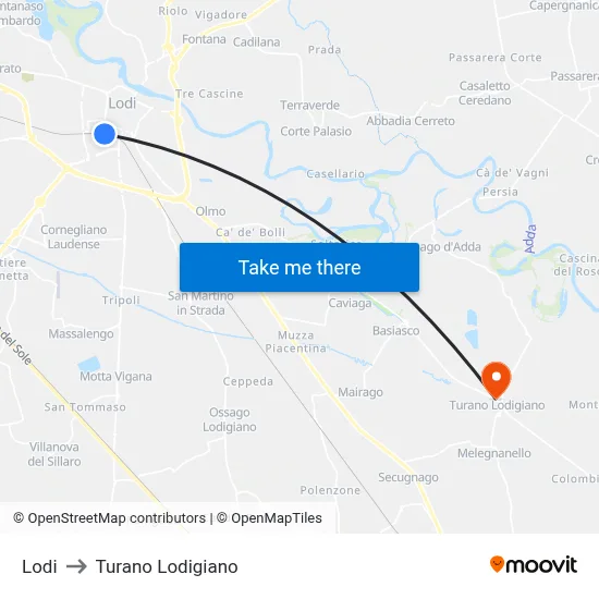 Lodi to Turano Lodigiano map