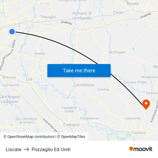 Liscate to Pozzaglio Ed Uniti map