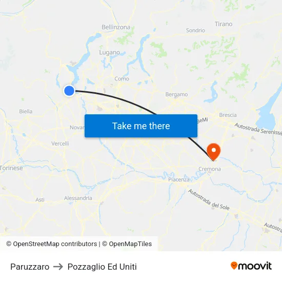 Paruzzaro to Pozzaglio Ed Uniti map