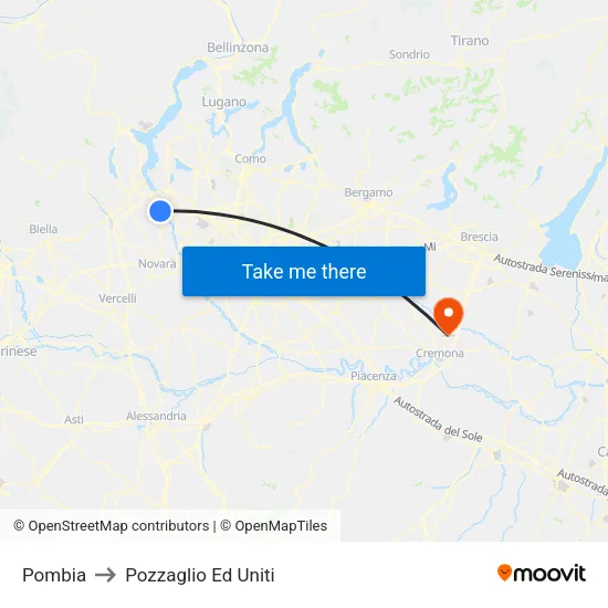 Pombia to Pozzaglio Ed Uniti map