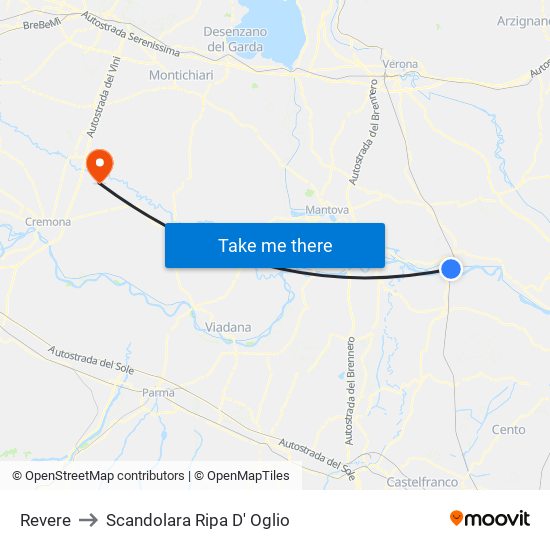 Revere to Scandolara Ripa D' Oglio map