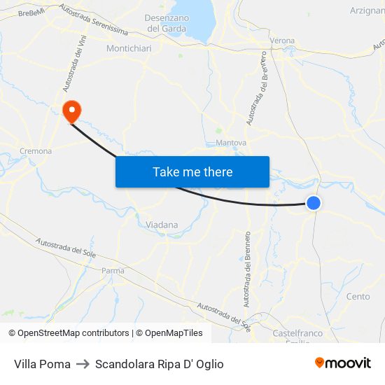 Villa Poma to Scandolara Ripa D' Oglio map