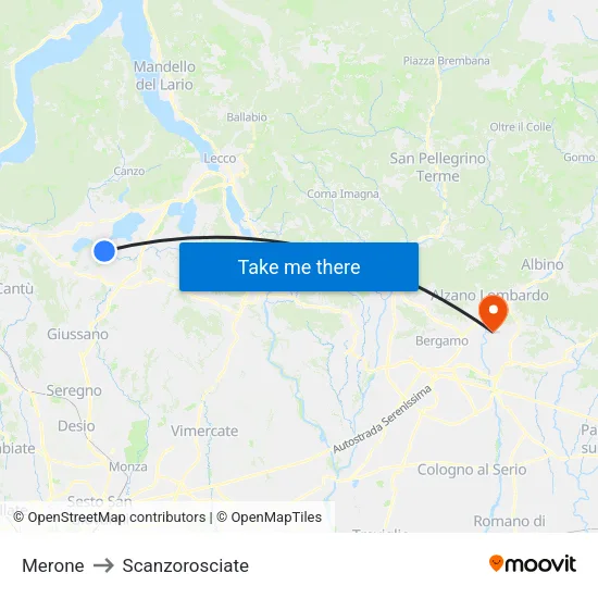Merone to Scanzorosciate map