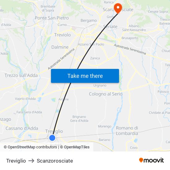 Treviglio to Scanzorosciate map