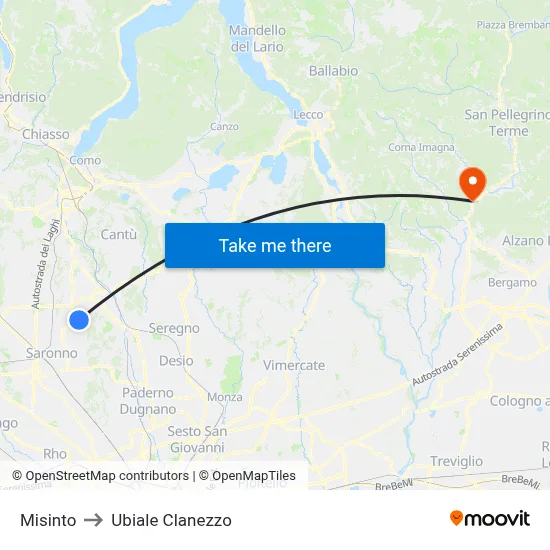 Misinto to Ubiale Clanezzo map