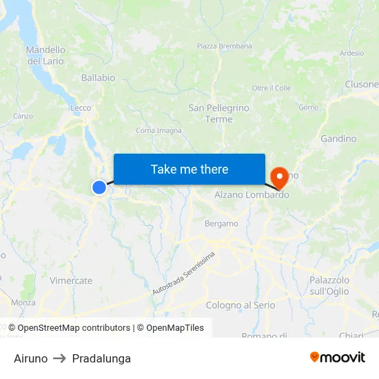 Airuno to Pradalunga map
