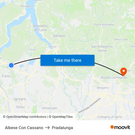 Albese con Cassano to Pradalunga map