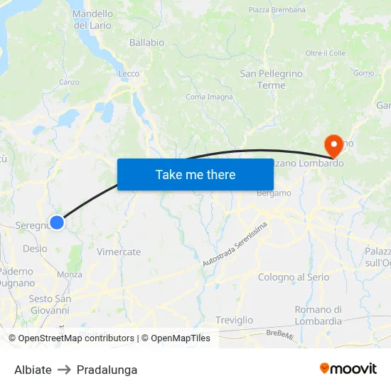 Albiate to Pradalunga map