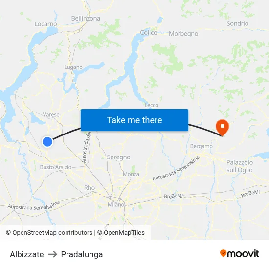 Albizzate to Pradalunga map