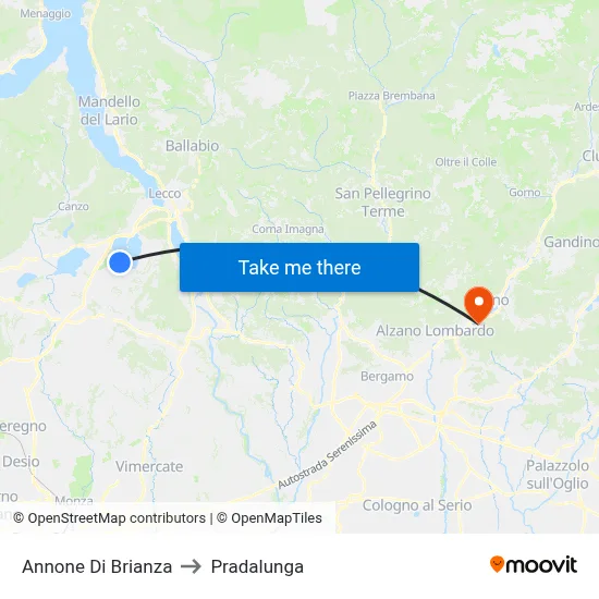 Annone di Brianza to Pradalunga map