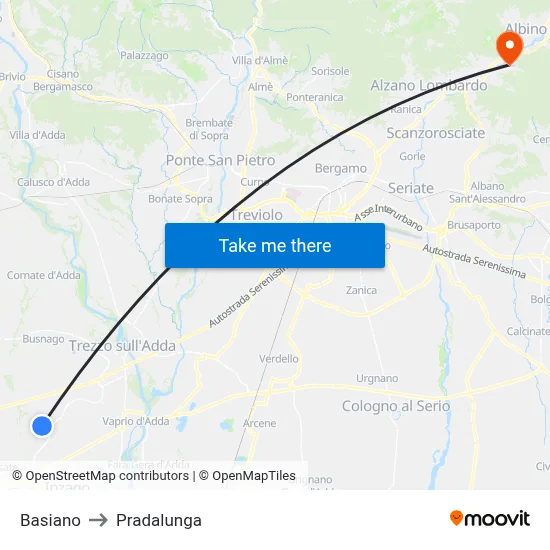 Basiano to Pradalunga map