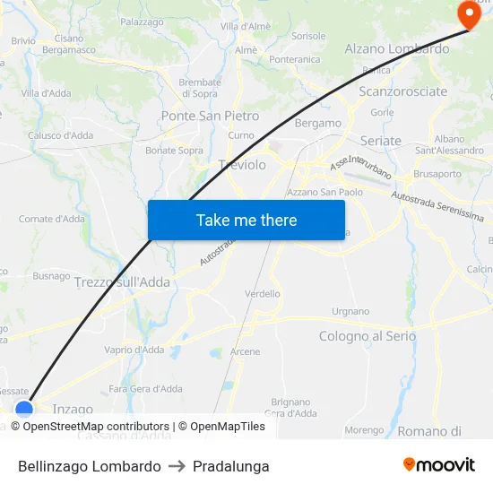 Bellinzago Lombardo to Pradalunga map