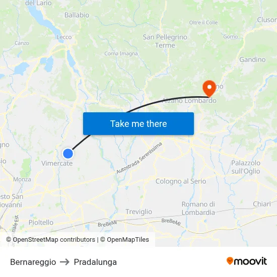Bernareggio to Pradalunga map