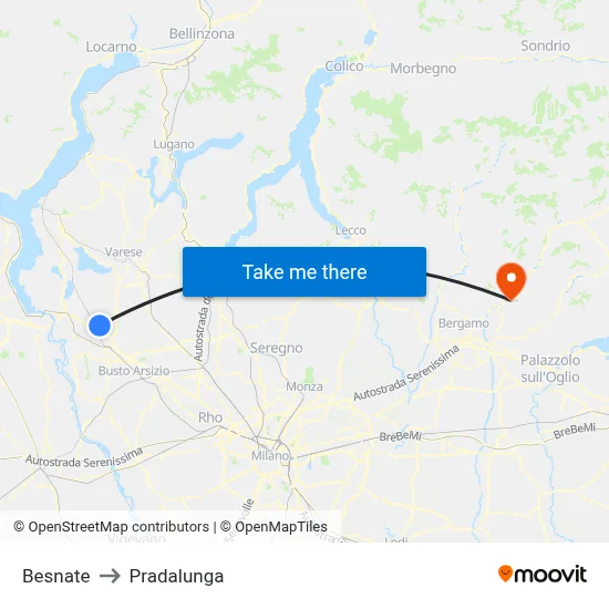 Besnate to Pradalunga map
