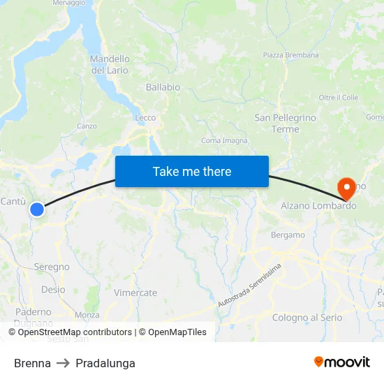Brenna to Pradalunga map
