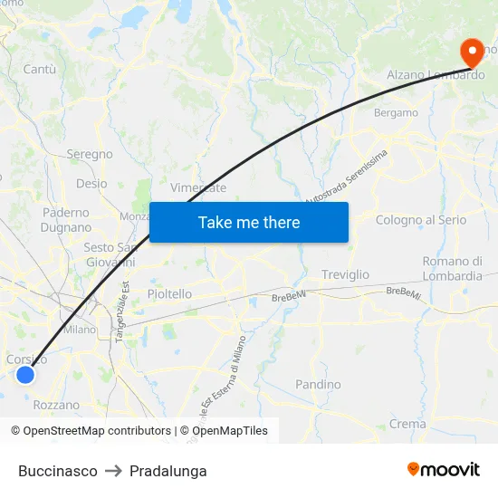 Buccinasco to Pradalunga map