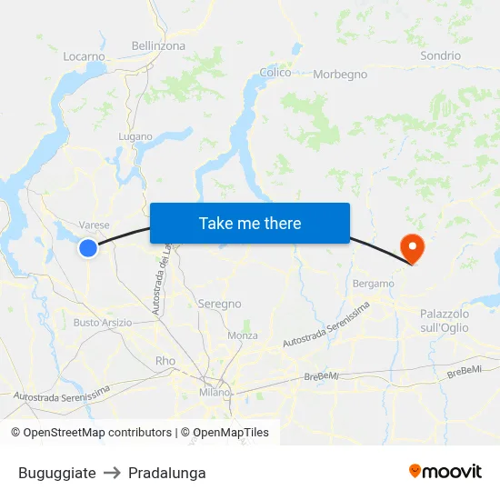 Buguggiate to Pradalunga map